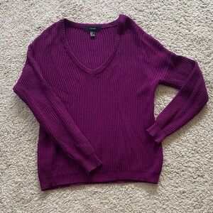 Forever 21 Deep Plum V-Neck Ribbed Sweater